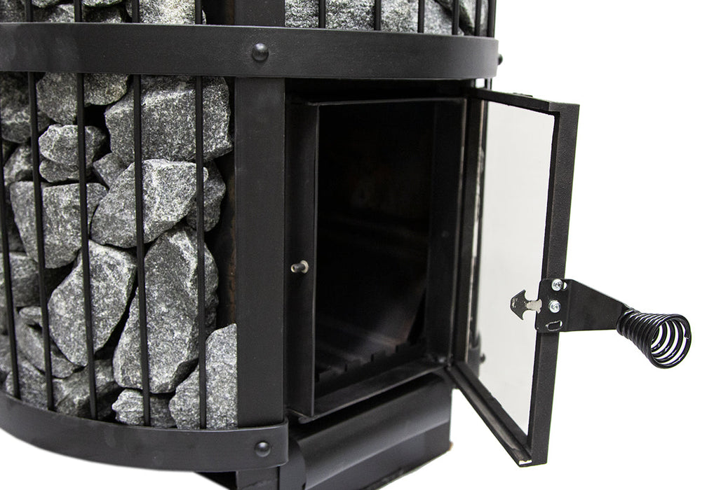 Harvia Legend GreenFlame Series 240 15.9kW Wood Stove Sauna Heater — glass door detail
