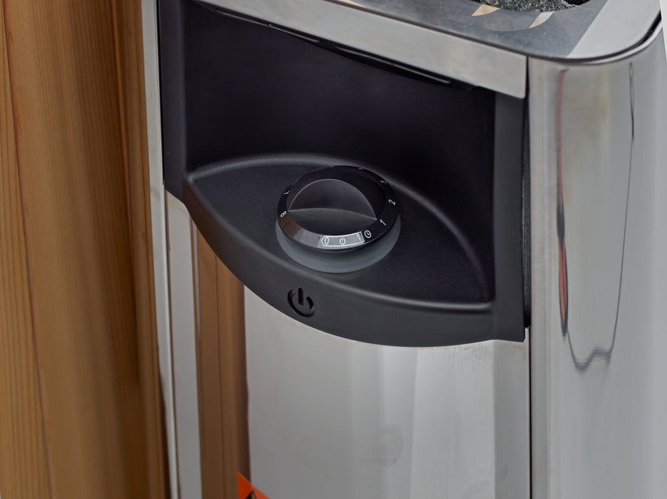 Golden Designs Toledo 6-person hybrid sauna Harvia traditional sauna stove view three