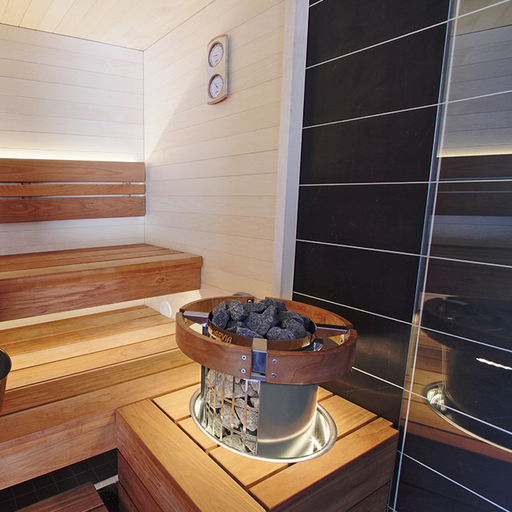Harvia Cilindro PC80E 8kW Sauna Heater — interior bench layout