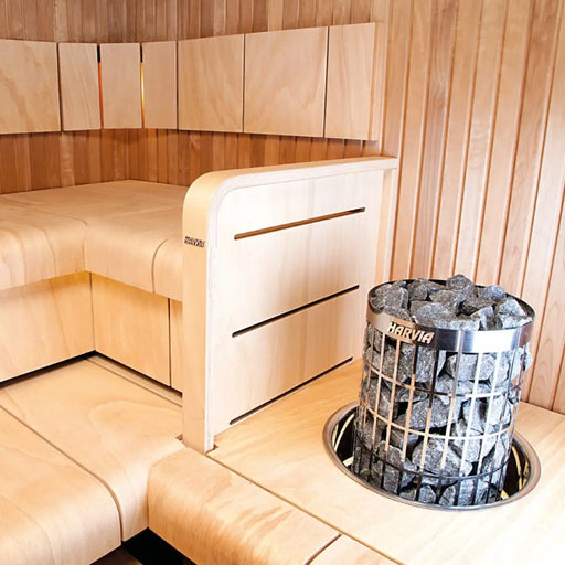 Finnish Sauna Builders Harvia Cilindro PC80 8KW Sauna Heater with built in controls - Finnish Sauna... — interior bench layout