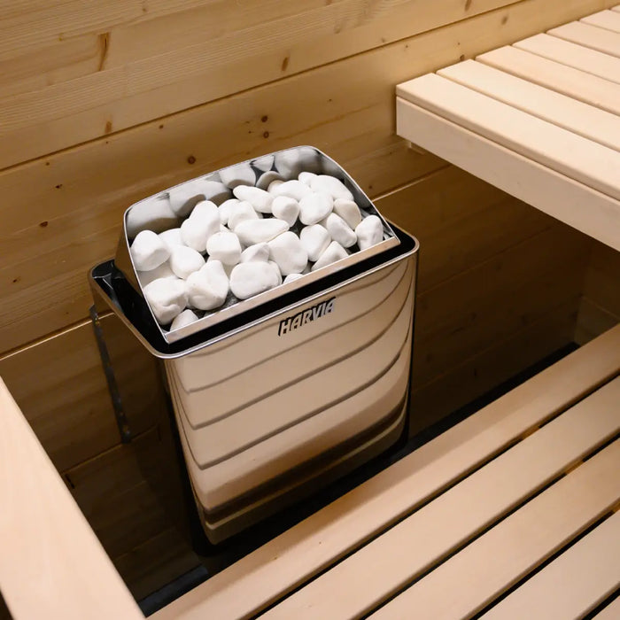 Finnish Sauna Builders Harvia KIP60B Stainless Steel 6KW Sauna Heater with built-in control - Finnish S... — glass door detail