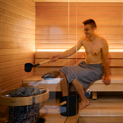 Harvia Cilindro PC110E 240V Sauna Heater — interior bench layout