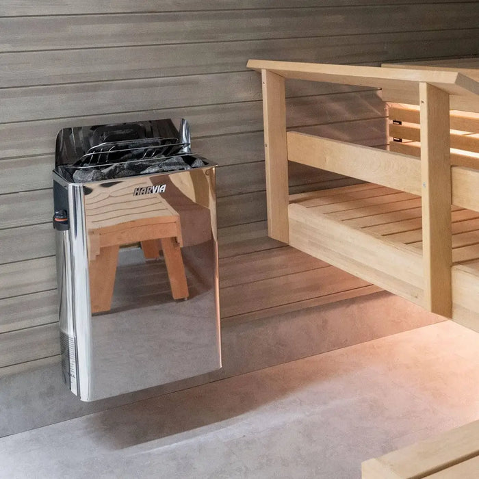Finnish Sauna Builders Harvia Wall Sauna Heater 6KW with Built-In Controls - Finnish Sauna Builders — heater and controls