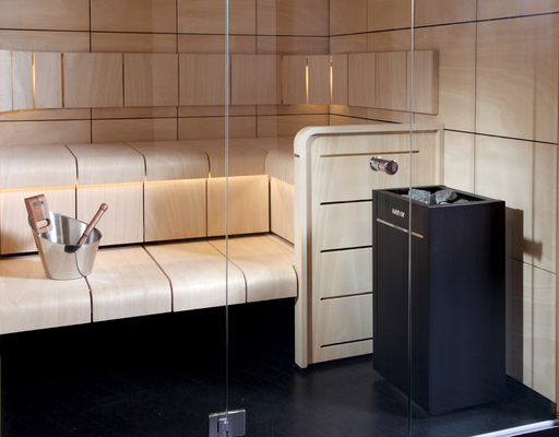 Harvia Virta Combi HL80SA 8kW Electric Sauna Heater — interior bench layout