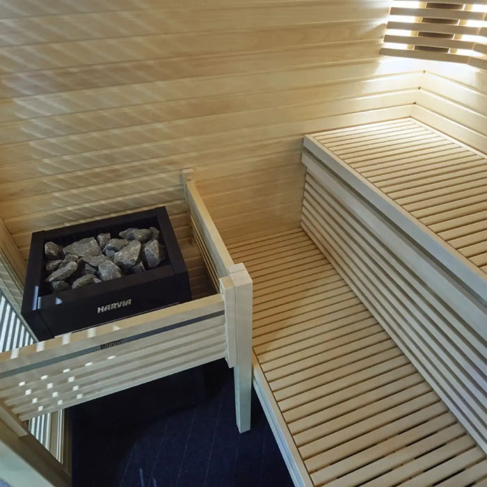 Harvia Virta HL110 installed in home cedar sauna room