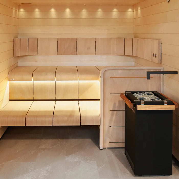 Harvia Virta 9kW heater installed in residential sauna room