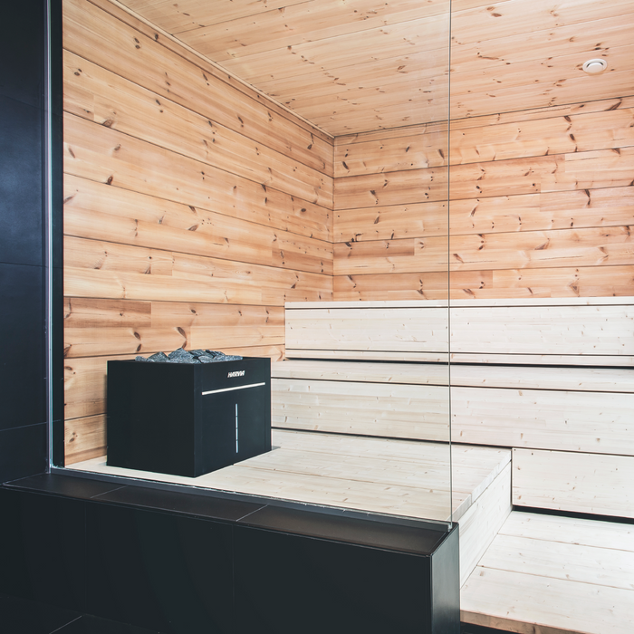 Harvia Virta Combi HL90SA 9kW Electric Sauna Heater — glass door detail