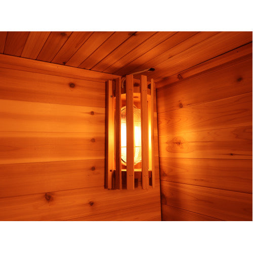 SunRay3 Person Contemporary Outdoor Sauna with Harvia 6kW Heater and Metal Roof | Seneca 300D5 — interior lighting