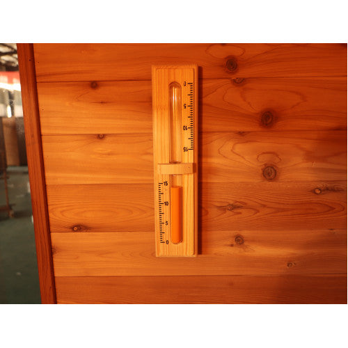 SunRay3 Person Contemporary Outdoor Sauna with Harvia 6kW Heater and Metal Roof | Seneca 300D5 — rear panel