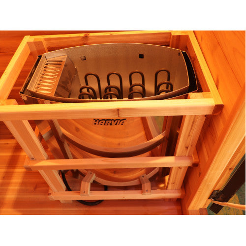SunRay3 Person Contemporary Outdoor Sauna with Harvia 6kW Heater and Metal Roof | Seneca 300D5 — glass door detail
