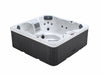 Liberty Spas LYS4500 5-person plug and play hot tub angled view with dark cabinet