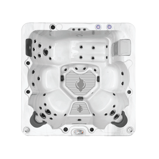 Liberty Spas LYS6000 6-person 240V hot tub top view of lounger and 46-jet layout