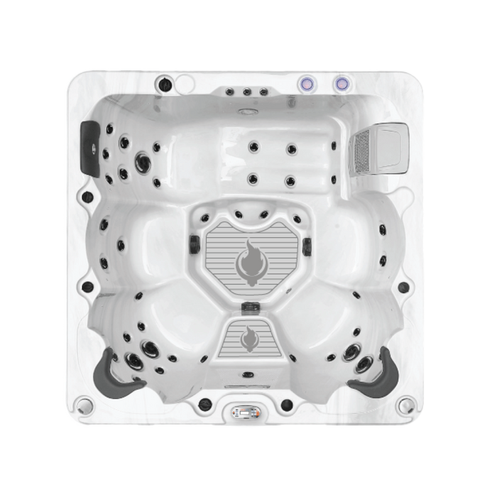 Liberty Spas LYS6000 6-person 240V hot tub top view of lounger and 46-jet layout