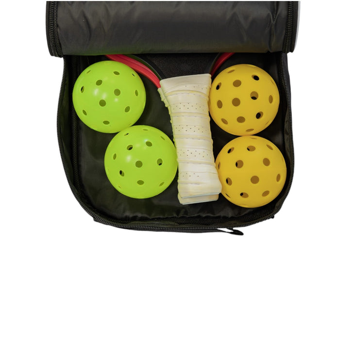 Open Lobster paddle set case with pickleballs