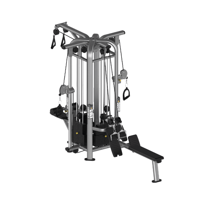 Muscle D Fitness 4 Stack Megatron Deluxe Jungle Gym - Commercial Lat Pull, Low Row, Chin-Up, Adj. Hi/Low Pulleys — front view