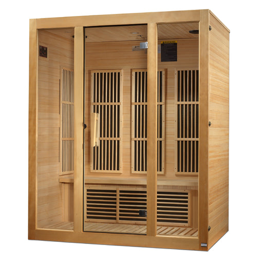 Maxxus Bellevue 3-person sauna front view with clear glass