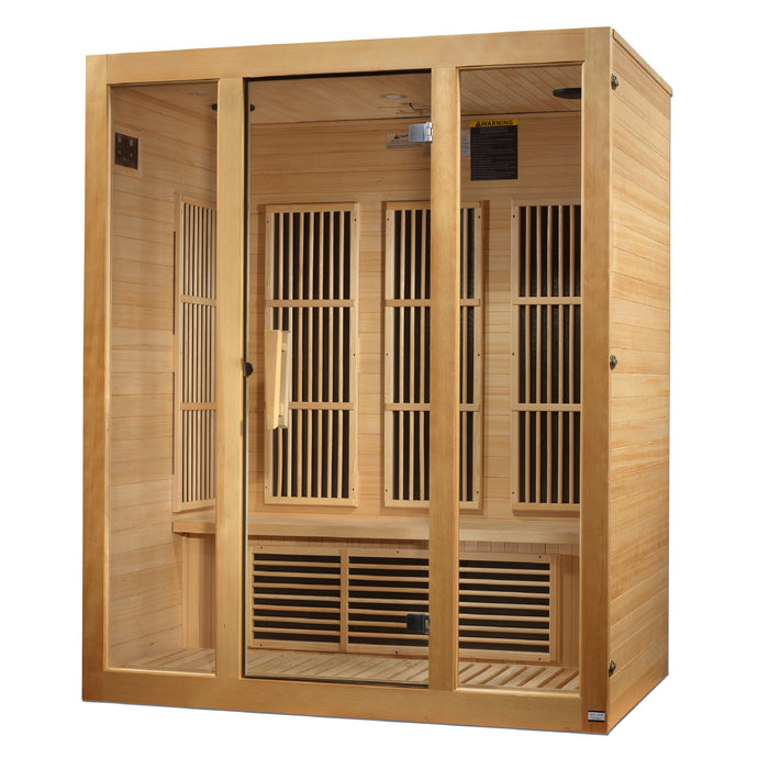 Maxxus Bellevue 3-person sauna front view with clear glass