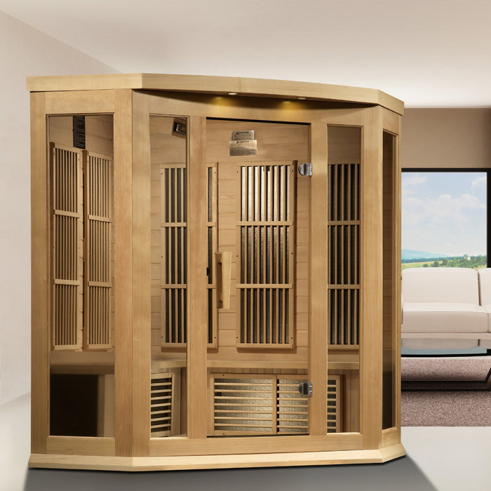 Dynamic Saunas Maxxus 3-Person Corner Near Zero Emf (Under 2Mg) Far Infrared Sauna Canadian Hemlock