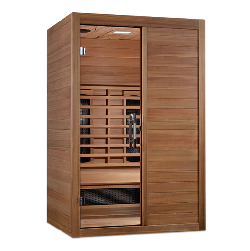 Maxxus S-Line 2-person full spectrum Pacific Cedar sauna front exterior view