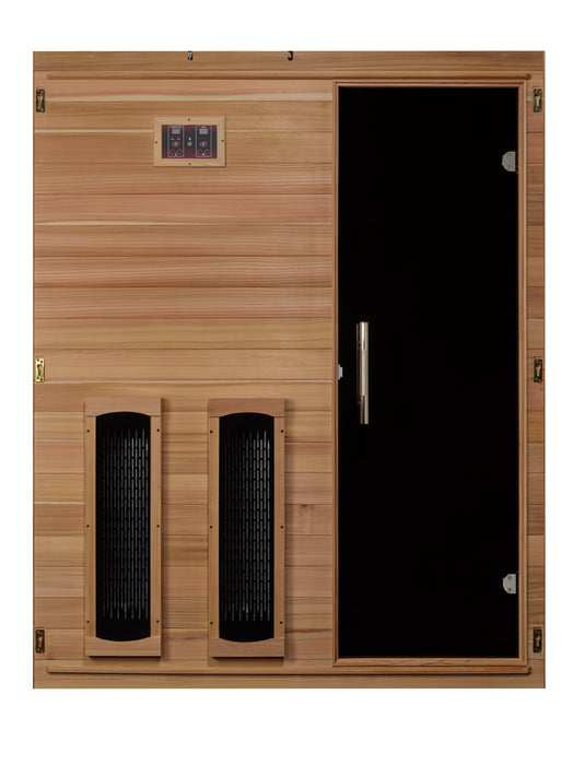 Maxxus S-Line 3-person full spectrum Pacific Cedar sauna interior seating view