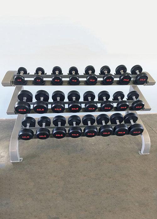 Muscle D Fitness Three Tier 12 Pairs Dumbbell Rack - Commercial Grade 3 Tier Dummbbell Rack — front view