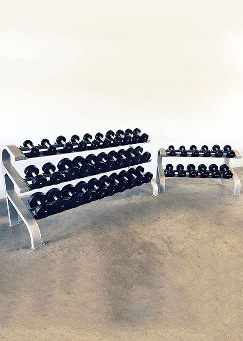 Muscle D Fitness Muscle D Fitness Three Tier 9 Pairs Dumbbell Rack - Muscle D Fitness -  Commerc... — grip and contact surface