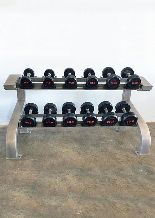 Muscle D Fitness Two Tier 6 Pairs Dumbbell Rack - Muscle D Fitness - Durable 2 Tier 6 Pair Dumbbell Rack — side profile