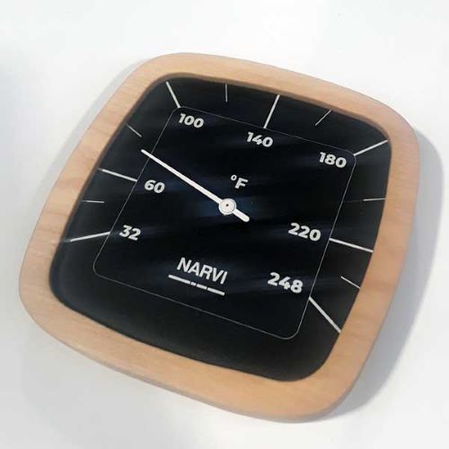 Narvi Black Fahrenheit, Thermometer Thermometer, Black w/Bamboo Frame