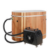Oval cedar barrel plunge tub shown beside an optional 0.8 HP chiller