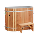Dynamic Cold Therapy oval cedar barrel cold plunge tub front view with entry step