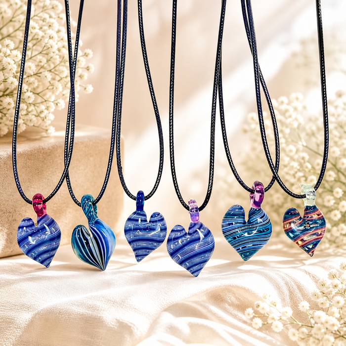 Therasage TheraHeart hand-blown glass heart pendant, Ocean Blue