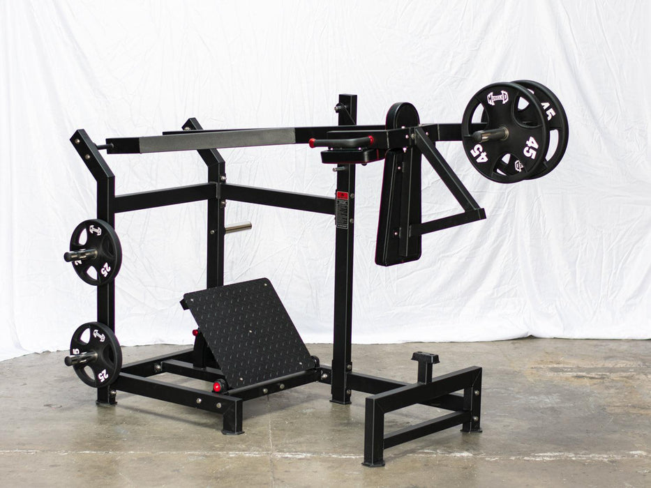 Excel Pendulum Squat - Muscle D Fitness - Plate Load Squat Machine - weight Storage Pegs - Adjustable Foot Plate