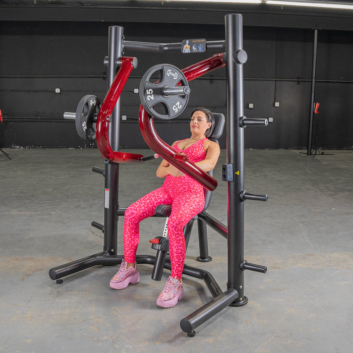 Muscle D Fitness Power Leverage V2 Decline Chest Press — in use demonstration