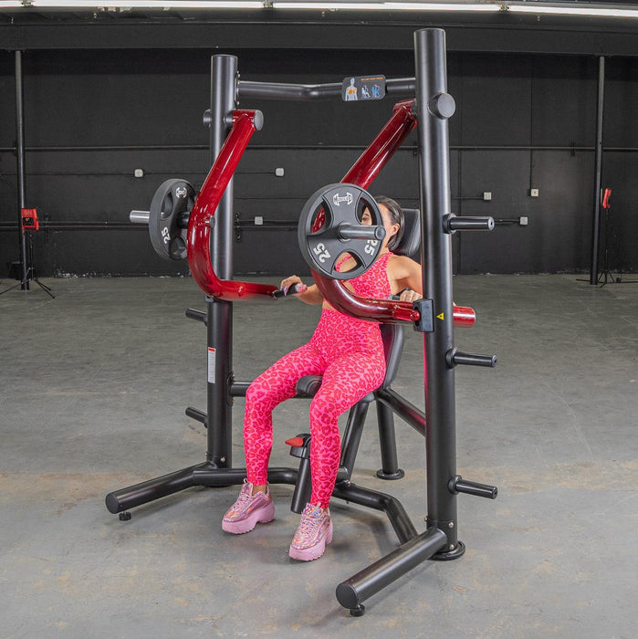 Muscle D Fitness Power Leverage V2 Decline Chest Press — full setup angle