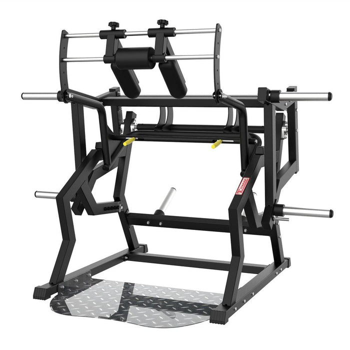 Excel Power Hack Squat - Muscle D Fitness - Plate Load Heavy Squat Machine - Weight Storage Pegs - Safety Stop