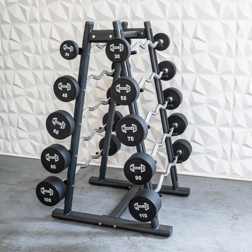 Muscle D Pro Urethane Barbell Set 20–110 lb – Straight or Curl Commercial Fixed Barbells