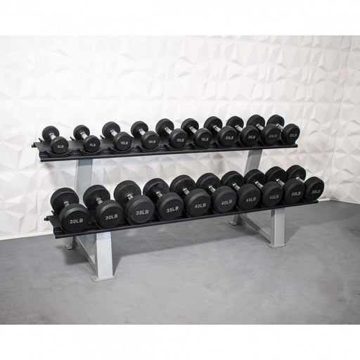 Muscle D Fitness Pro Rubber Dumbbells - Muscle D Fitness - High Quality Knurled Handles — front view