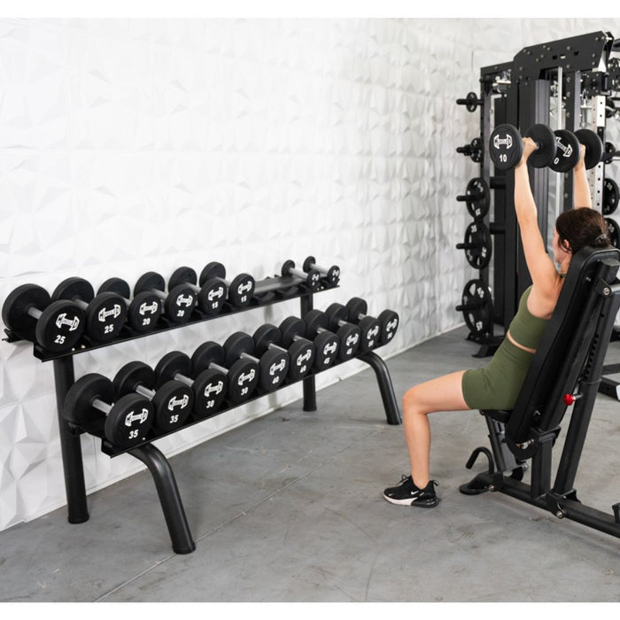 Muscle D Fitness Pro Urethane Dumbbells - Muscle D Fitness - Quality Knurled Handles - Solid Design — front view