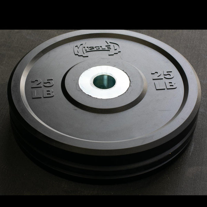 Muscle D Fitness Pro Bumper Training Plates with Center Steel Hub Virgin Rubber — side profile