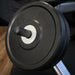 Muscle D Fitness Pro Bumper Training Plates with Center Steel Hub Virgin Rubber — in use demonstration