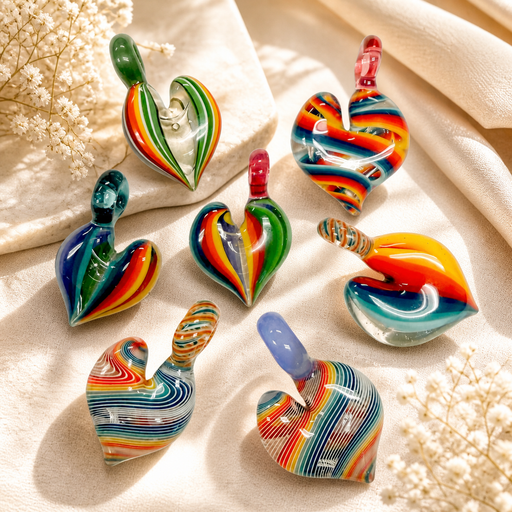Therasage TheraHeart hand-blown glass heart pendant, Rainbow Love