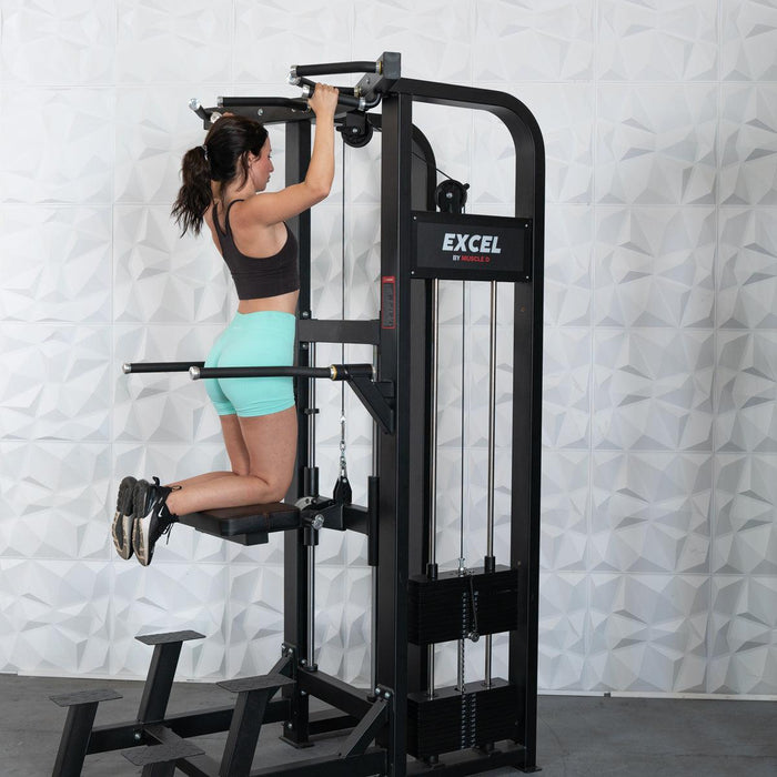 Muscle D Fitness Muscle D Fitness Excel Selectorized Assisted Chin / Dip Combo - Functional Handles... — in use demonstration