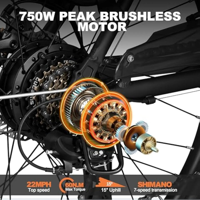 Core Electric Bike for Adults -468Wh Removable Built in Battery, Peak 750W Brushless Motor Mountain Ebike, 26X2.1 Tire Step Ove