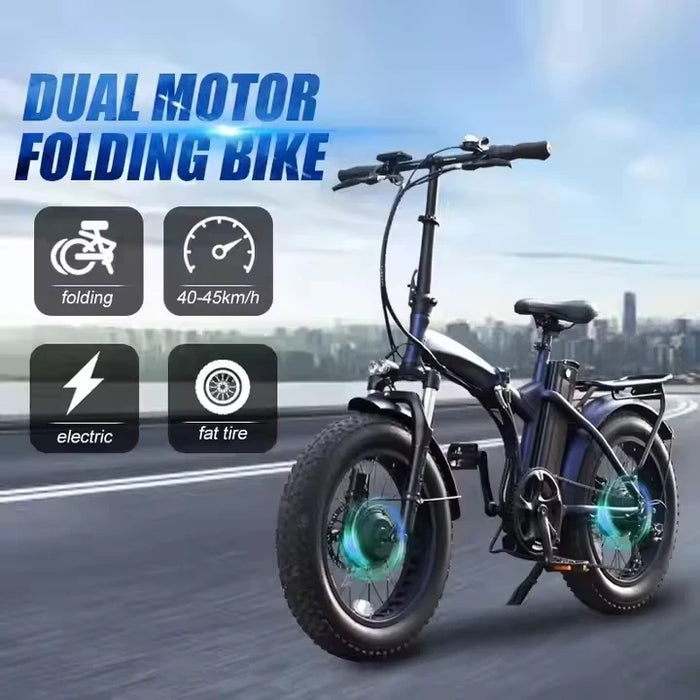 Core Electric Bike High Power Two Wheel Drive Dual 500w Motor Electric Folding Bike with 20x4.0 inch Fat Tires And Lithium Battery