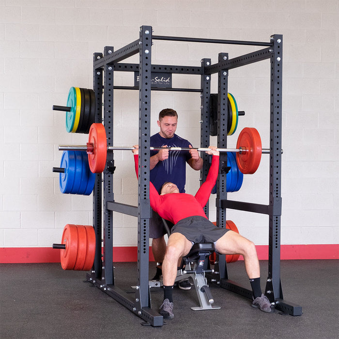 Body Solid Power Rack with Rear Extension and Safety Straps SPR1000SSBACK side view