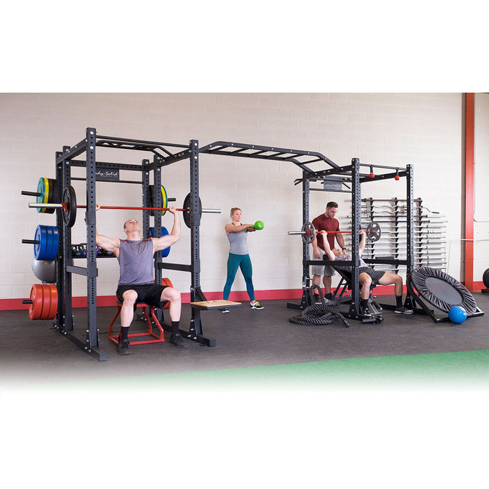 Body Solid Double Power Racks with Rear Extensions and Monkey Bars with Safety Straps SPR1000SSDBBACK side view