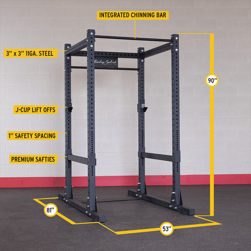 Body Solid Power Rack with Rear Extension and Safety Straps SPR1000SSBACK angle view