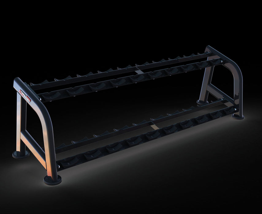 Muscle D Fitness Sweet 2-Tier Dumbbell Rack — in use demonstration