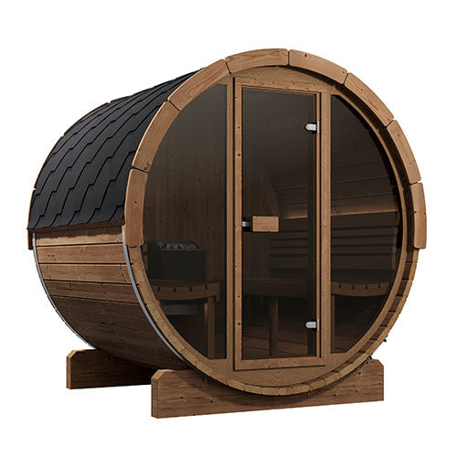 SaunaLife Model E7G Ergo Series Outdoor Sauna Barrel Kit, Glass Front