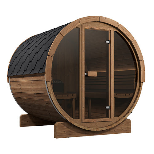 SaunaLife Model E8G Ergo Series Outdoor Sauna Barrel Kit, Glass Front